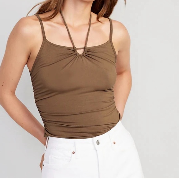 OLD NAVY Fitted Sleeveless Tie-Front Brown Tank Top - Picture 1 of 8